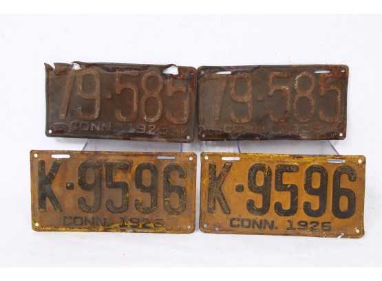 Pair Of Antique 1925 And 1926 CT License Plates