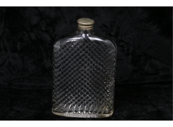 Antique UNIVERSAL Ribbed Prohibition Era Glass Flask With Silver Cap