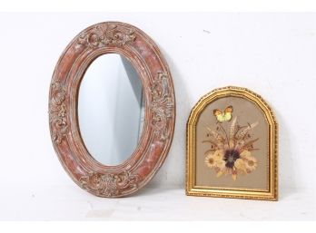 Pair Of Wall Decorative Items Including Oval Mirror