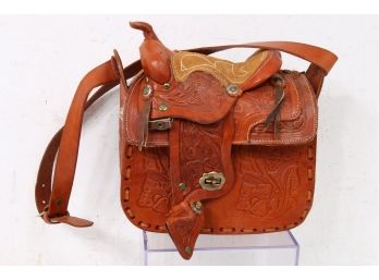 Vintage Tooled Horse Saddle Leather Women's Satchel Western Style