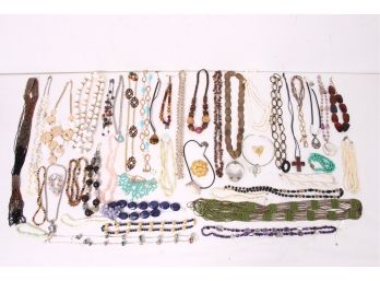 Group Of Costume Jewelry Including One Genuine Amethyst & Abalone Necklace With Sterling Clasp