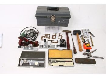 Group Of Misc Hand Tools Including Plane, Clamps, Toolbox, Calipers