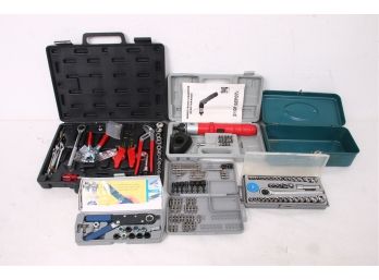 Group Of Tools Drill Bits, Socket Wrenches, Electrical Tools And More