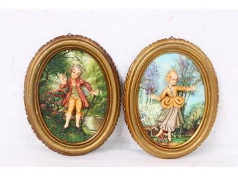 Pair Of Vintage Empire Made In Italy 3D Figural Gold Gilt Wall Plaques