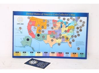 US 50 States Coin Collector's Map With Coins
