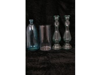 Large Tall Glass Flower Holder From Shiraleah, Candleholders From Spain And Hand Blown Cylinder
