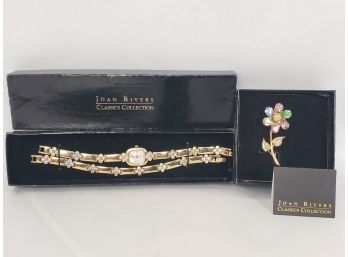 Joan Rivers Bracelet/  Watch Set And Spinning Flower Brooch