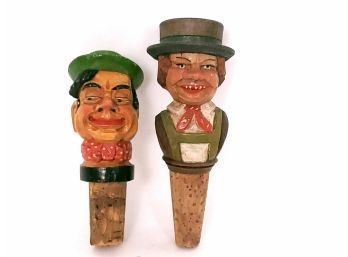 Pair Of Anri Carved Wine Bottle Stoppers