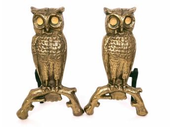 Gorgeous Brass Owl Andirons With Glass Eyes