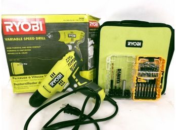 Ryobi D43K Variable Speed Corded Drill And Dewalt Bit Set