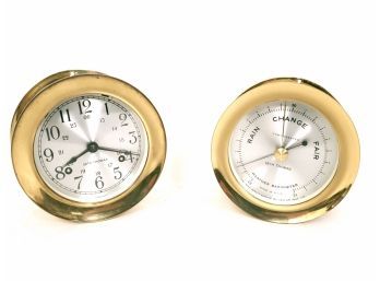 Seth Thomas Corsair Brass Clock And Barometer Set