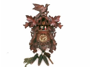 Genuine Black Forest German Cuckoo Clock With Rotating People, Great Working Condition
