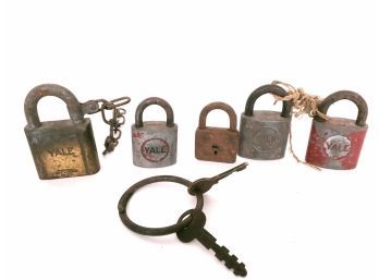 Vintage Padlock And Key Collection,  5 Locks, 4 Yale