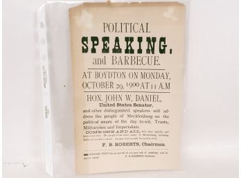 Antique Ephemera Announcement For Plural Speaking And Barbecue  Oct, 1900