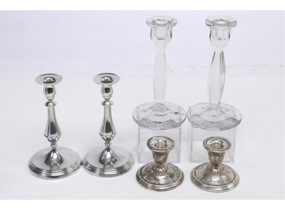 3 Pairs Candlestick Holders Including Sterling Weighted Pair