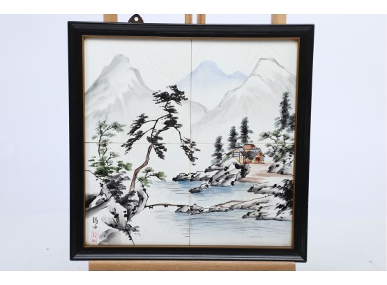 Artist Signed Framed Oriental Painted Tiles
