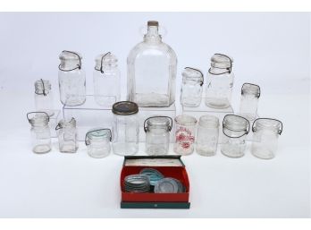 Vintage Lot Assorted Glass Mason Jars And Lids