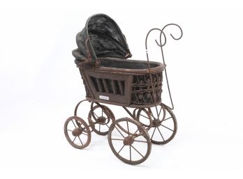 Vintage Rustic Metal And Wood Doll Stroller