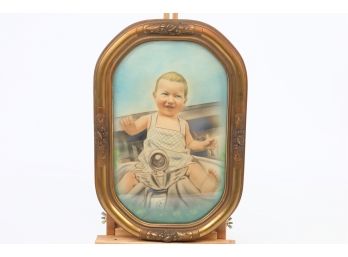 Photograph Of Child On Toy Seat Circa 1900, Convex Glass