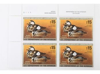 2005 Federal Duck Stamp $15 Block Hooded Merganser