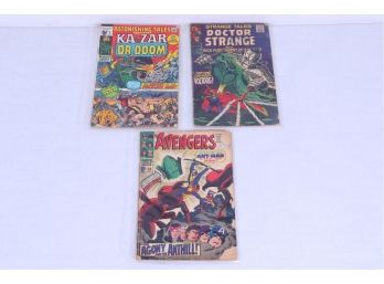 Lot Of 3 Vintage Marvel Comics Dr. Doom, Dr. Strange, The Avengers #46