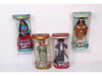 Collector Edition Dolls Of The World  Barbies 4 New In Box, Thai, Peruvian, Native American, Chilean