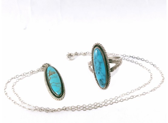 Jane Popovich JP Sterling Silver Turquoise Necklace And Ring