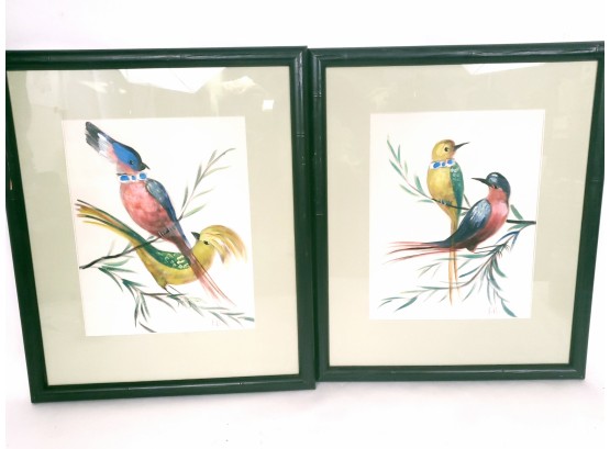 Pair Of Exotic Bird Painting On Silk