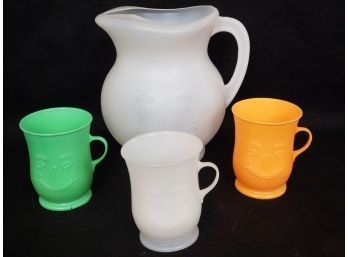 Cottage Plastic Kool Aid Pitcher And Cups
