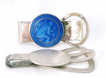 2 Sterling Silver Money Clips, St Christopher By Creed Sterling, 30 Grams