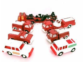 Tootsietoy Rescue And Fire Trucks And Matchbox Superkings Transporter Die Cast Cars
