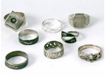 Group Of 8 Sterling Silver Rings, 38 Grams