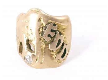 7 Gram 14KT Elephant Gold Ring With Stone Possibly Mine Cut Diamond