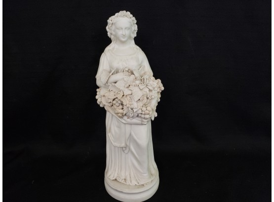 Antique Ceramic Statue Of Woman Holding Grapes