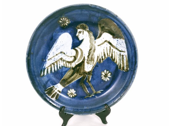 14' Studio Pottery Harpy Plate Blue And White