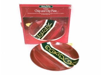 Holiday Time Ceramic Chip And Dip Plate