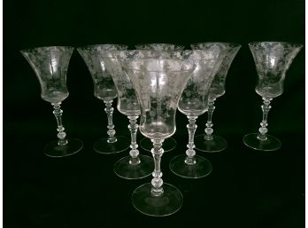 Set Of 8 Cambridge Rose Point Crystal Stemware Glasses