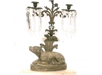 Brass Hunting Dog Candelabra Candle Holder With Crystals