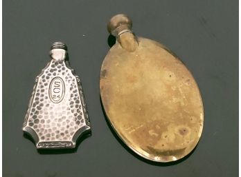 2 Antique Perfume  Flasks Including 1 Hammered Sterling Silver