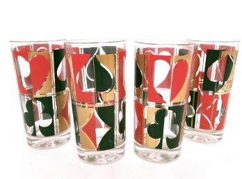 Mid Century Colony Glass Highball Cards Suits Glasses
