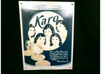 Karo Advertising Vintage Metal Embossed Sign