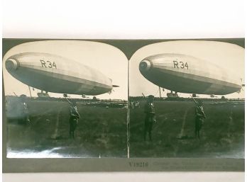 Keystone Stereoview Card Dirigible R34 At Mineola War Time Zeppelin