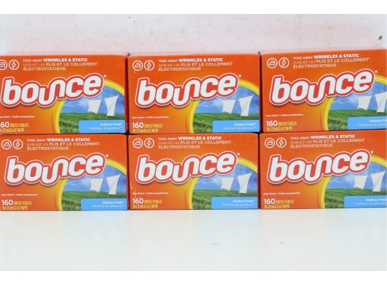 6 Boxes Of Bounce Outdoor Fresh, 160 Count - Fabric Softener Dryer Sheets.