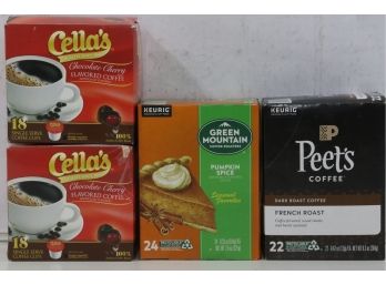 Group Of 4 Keurig Single Serve Coffee, Includes Green Mountain , Peet's & Cella's