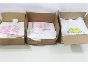 Group Of 3 Large Hope T-shirt Thank You & Smiley Face Bags  12x7x23, 14Mic, White,