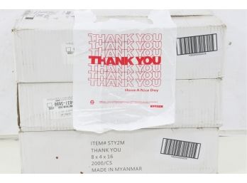 3 Boxes Of Shoplet 8 X 4 X 16 THANK YOU T-Shirt Plastic Grocery Shopping Bags White  2000/Box