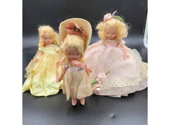 Lot Of 3 Antique Bisque Nancy Ann Storybook Dolls