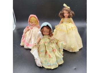 Lot Of 3 Antique Bisque Nancy Ann Storybook Dolls