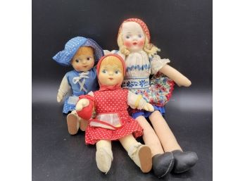 Lot Of 3  Antique Cloth Rag Dolls