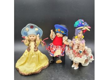 Lot Of Three Vintage 7' Dolls - No Maker Mark Carmen Miranda, Russian And Brazilian Dolls